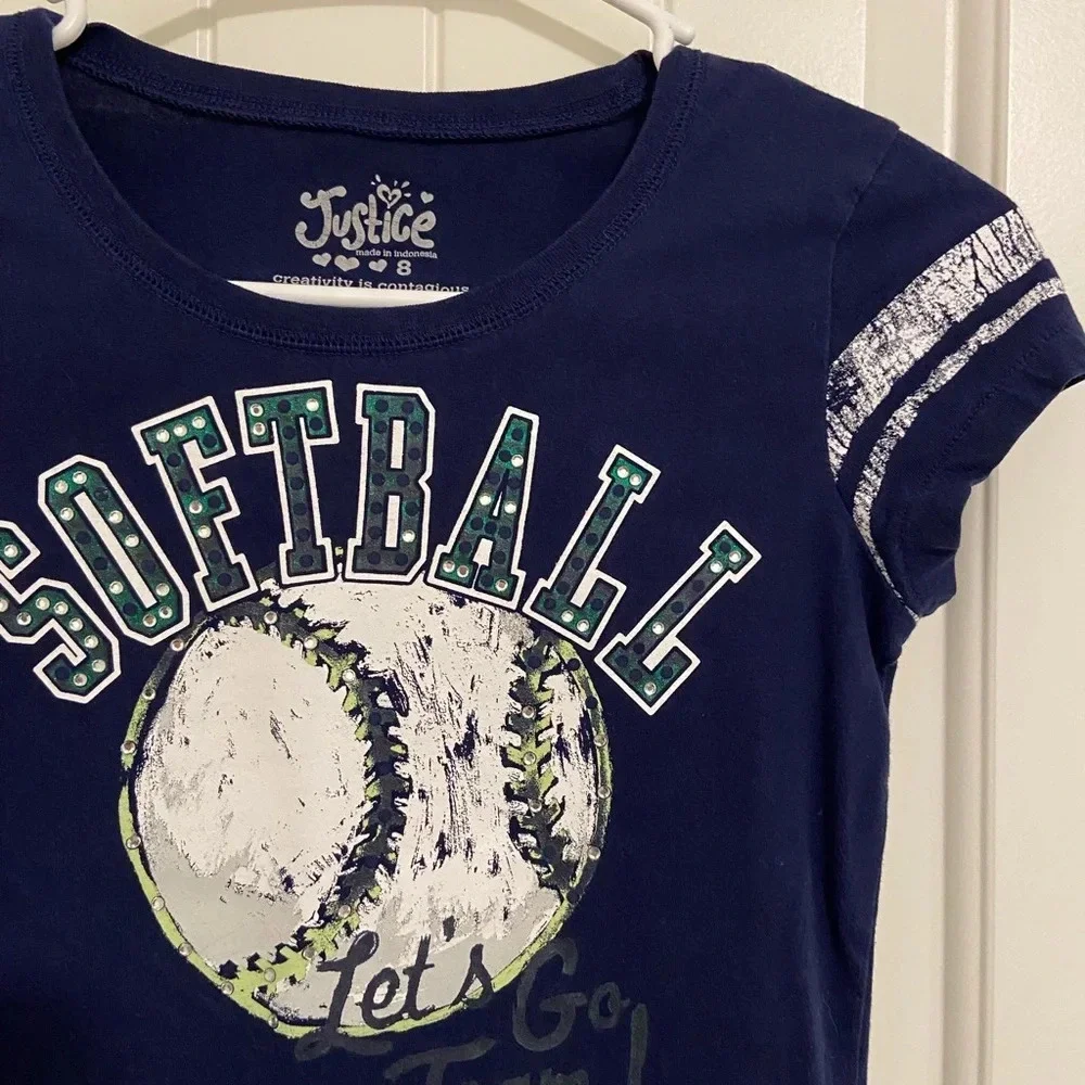 EUC | Justice girl’s softball‎ themed tshirt — size 8